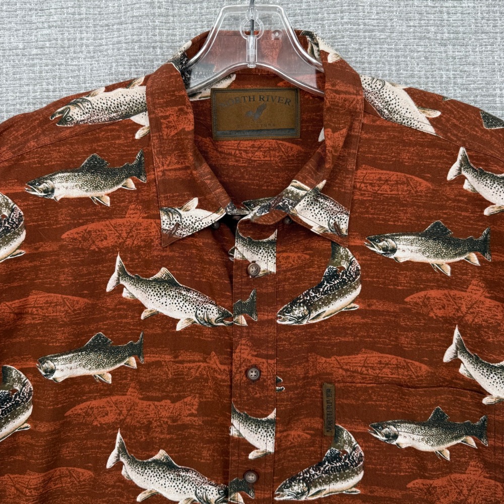 North River Outfitters Fish Shirt Mens XL Rust Long Sleeve Button Up Country